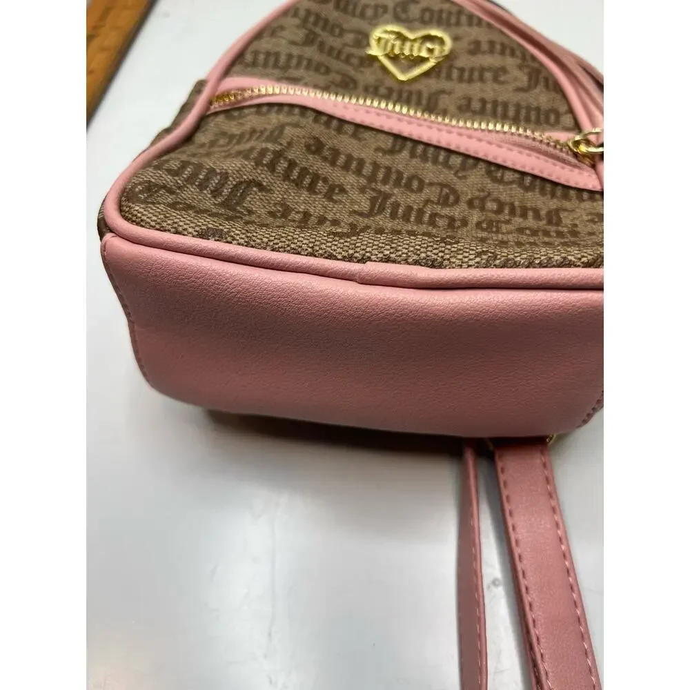 Juicy Couture Monogram Mini Backpack Women's Brown Pink Leather Heart Top Handle - Picture 5 of 7